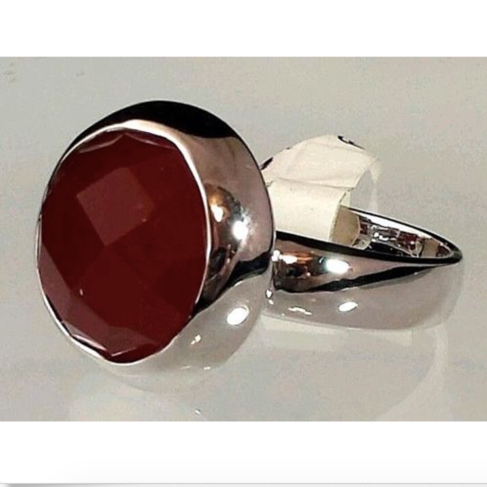 Silver Plated Cocktail Ring Red Bohemian Size 9 dome *
